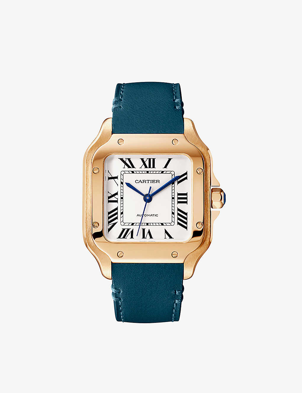 Cartier Mens Rose Gold Crwgsa0038 Santos De 18ct Rose-gold, Sapphire And Leather Automatic Watch