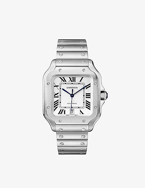 CARTIER: CRWSSA0018 Santos de Cartier large stainless-steel and leather watch