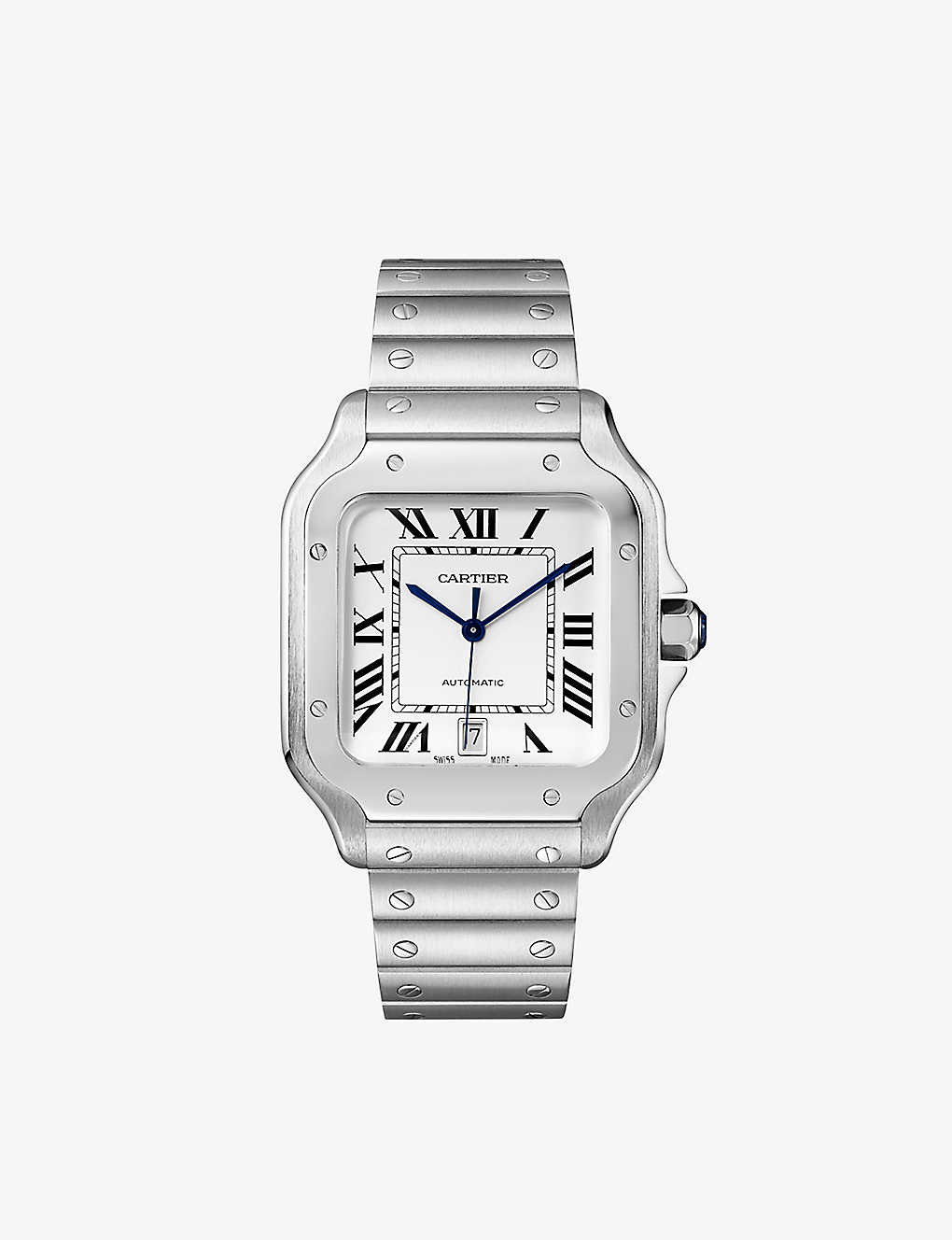 Shop Cartier Mens Steel Crwssa0018 Santos De Large Model Stainless Steel And Leather Watch