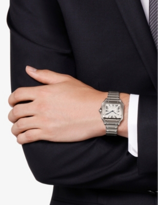CRWSSA0029 Santos de Cartier medium stainless-steel and leather watch