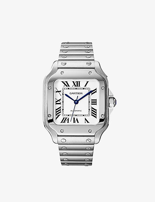 CARTIER: CRWSSA0029 Santos de Cartier medium stainless-steel and leather watch