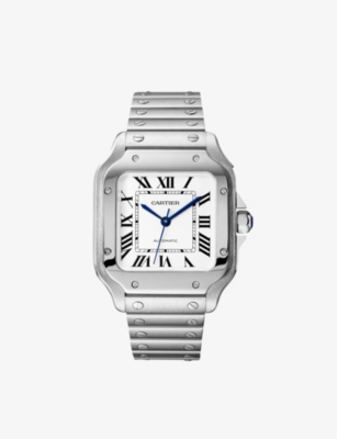 Cartier Mens Steel Crwssa0029 Santos De Medium Stainless-steel And Leather Watch