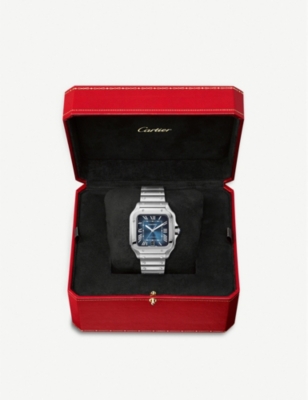 CARTIER: CRWSSA0030 Santos de Cartier Large Model stainless steel and leather watch
