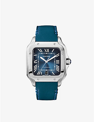 CARTIER: CRWSSA0030 Santos de Cartier Large Model stainless steel and leather watch