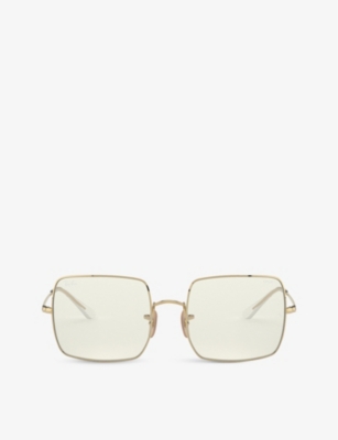 Shop Ray Ban Ray-ban Womens Gold Rb1971 Everglasses Square 1971 Clear Evolve Square-frame Metal Sunglasses