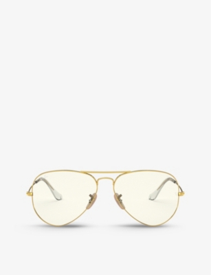 Ray Ban Rb3025 Everglasses Clear Evolve Aviator-frame Metal Sunglasses In Gold