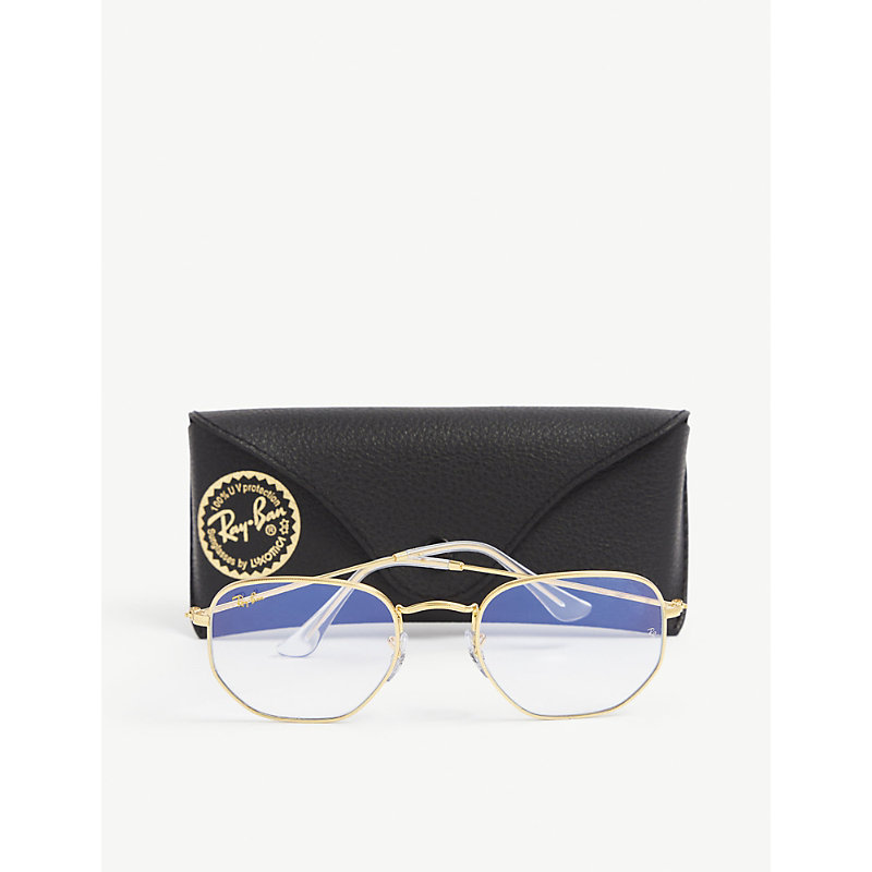 Shop Ray Ban Ray-ban Men's Gold Rb3548 Hexagonal-frame Glasses