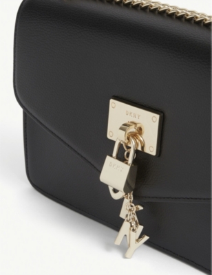 Shop Dkny Womens Black/gold Elissa Small Leather Shoulder Bag
