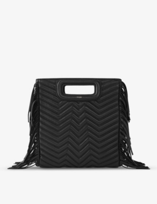 Maje M Quilted Leather Shoulder Bag In Black