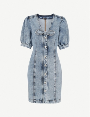 WHISTLES Acid wash denim mini dress