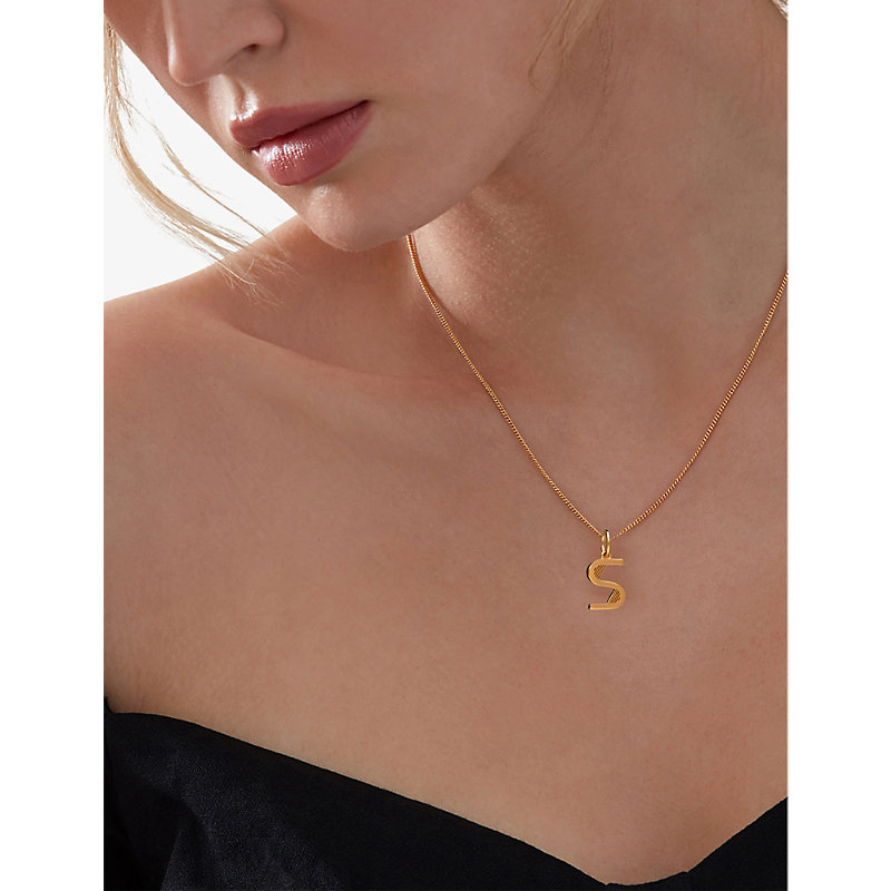 Shop Rachel Jackson Women's 22 Carat Gold Plated Art Deco S Initial 22ct Yellow Gold-plated Sterling-silv