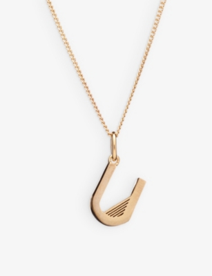 Rachel Jackson Art Deco U Initial 22ct Yellow Gold-plated Sterling-silver Necklace In 22 Carat Gold Plated