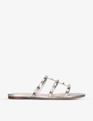 Valentino Garavani Rockstud Leather Sliders In Nude