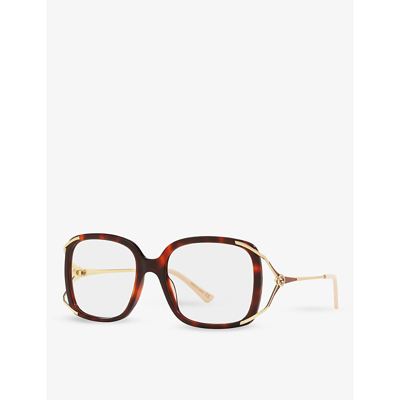 Shop Gucci Women's Red Gg0648o Square-frame Tortoiseshell Optical Glasses