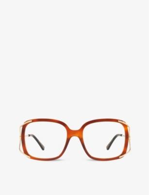 Shop Gucci Women's Brown Gg0648o Square-frame Tortoiseshell Optical Glasses