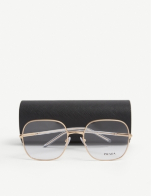 Shop Prada Women's Gold Pr56wv Square-frame Metal Glasses
