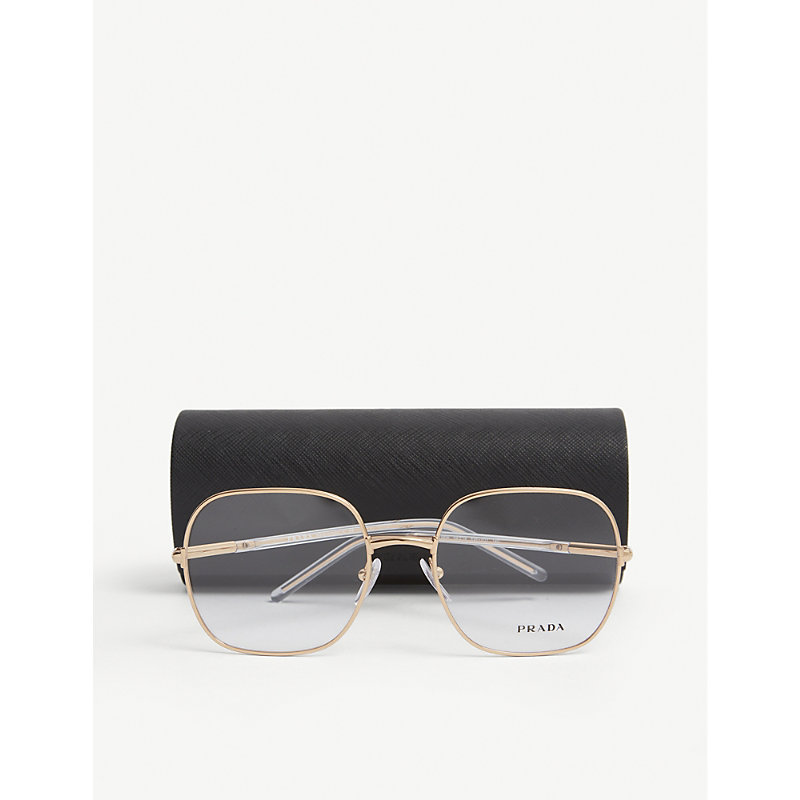 Shop Prada Women's Gold Pr56wv Square-frame Metal Glasses
