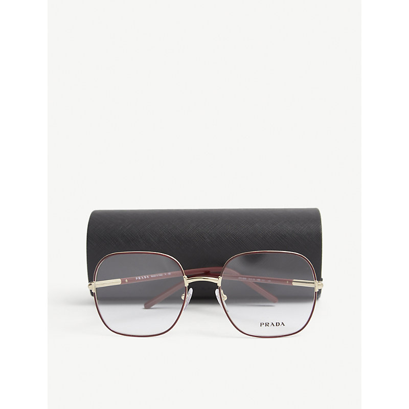 Shop Prada Womens Red Pr56wv Square-frame Metal Glasses