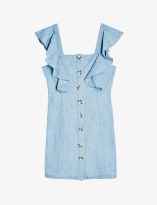 denim ruffle dress