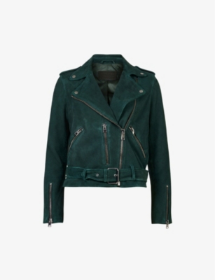 Allsaints Balfern Suede Biker Jacket In Pine Green
