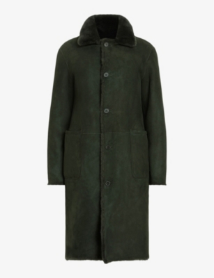 Allsaints Womens Sycamore Green Serra Reversible Shearling Coat