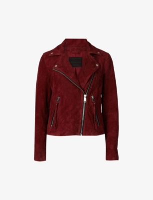 Allsaints Womens Garnet Red Dalby Suede Biker Jacket