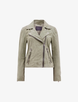 Allsaints Womens Pistachio Gree Dalby Suede Biker Jacket