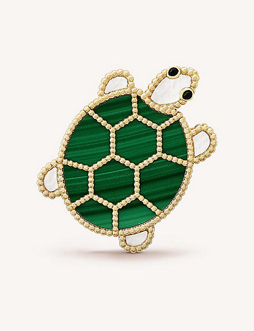 VAN CLEEF & ARPELS: Lucky Animals turtle 18ct yellow-gold, malachite, mother-of-pearl and onyx brooch