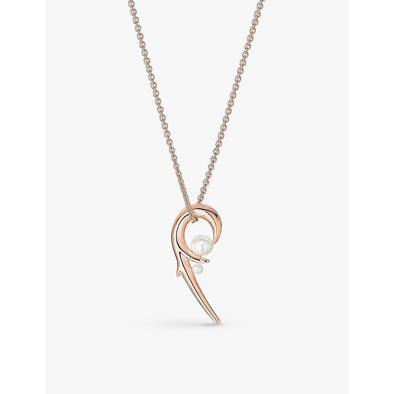 Shaun Leane CHERRY BLOSSOM ROSE GOLD-PLATED VERMEIL SILVER AND PEARL PENDANT