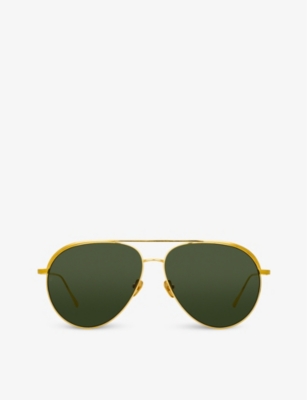 LINDA FARROW: Roberts LFL1078 C1 22ct yellow gold-plated titanium aviator-frame sunglasses