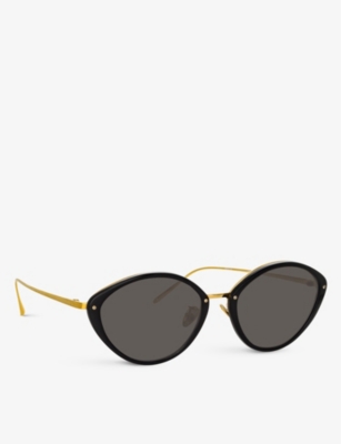 Shop Linda Farrow Women's Black 1086 C1 Lucy 22ct Gold-plated Titanium And Recycled-acetate Cat Eye-frame