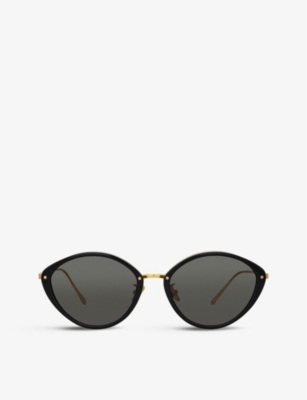 Linda Farrow 1086 C1 Lucy 22ct Gold-plated Titanium And Recycled-acetate Cat Eye-frame Sunglasses In Black