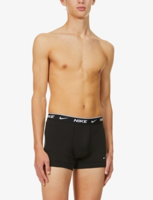 Shop Nike Mens Black Pack Of Three Everyday Stretch-cotton Jersey Trunks