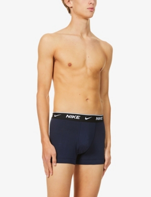 Shop Nike Mens Obsidian/royal/blk Pack Of Three Everyday Stretch-cotton Jersey Trunks