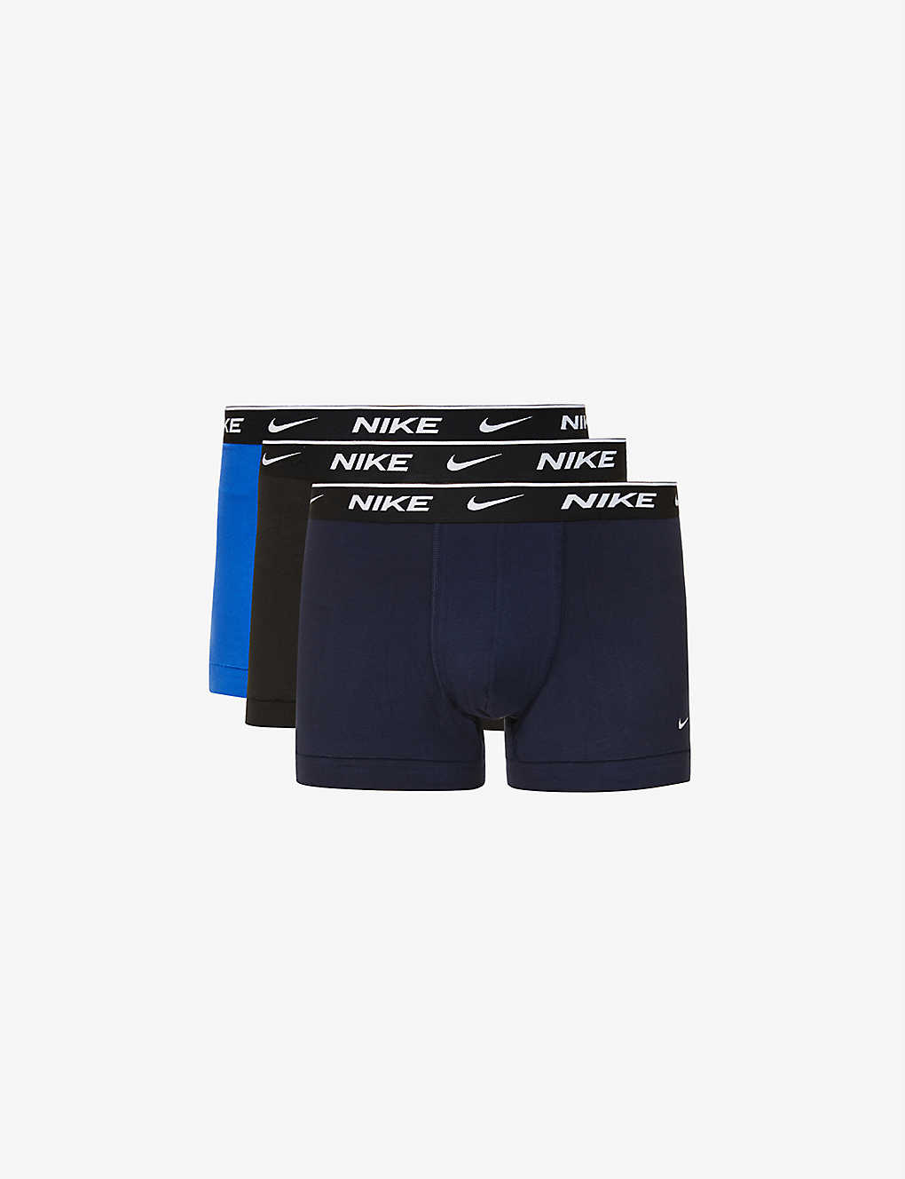 Nike Pack Of Three Everyday Stretch-cotton Jersey Trunks In Obsidian/royal/blk