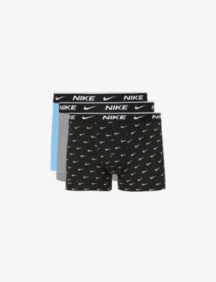 Nike Pack Of Three Everyday Stretch-cotton Jersey Trunks In Print/grey/blue