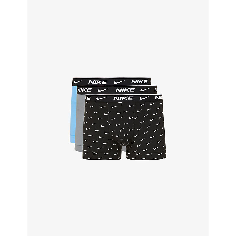 Nike Pack Of Three Everyday Stretch-cotton Jersey Trunks In Print/grey/blue