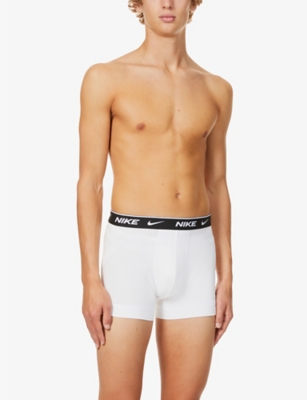 Shop Nike Mens White/grey/blk Pack Of Three Everyday Stretch-cotton Jersey Trunks