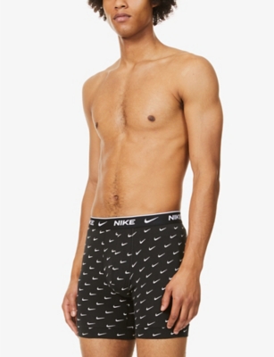 Shop Nike Mens Print/grey/blue Pack Of Three Everyday Stretch-cotton Jersey Boxers