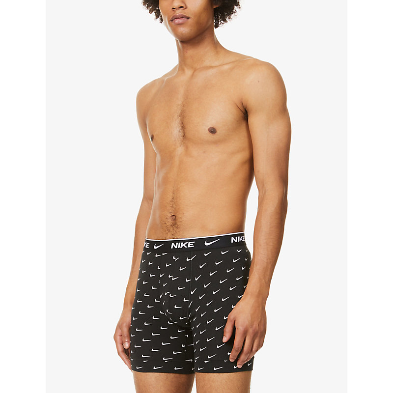 Shop Nike Mens Print/grey/blue Pack Of Three Everyday Stretch-cotton Jersey Boxers
