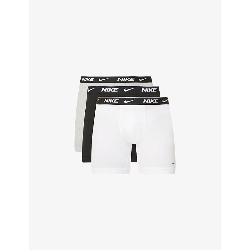 Nike Pack Of Three Everyday Stretch-cotton Jersey Boxers In White/grey/blk
