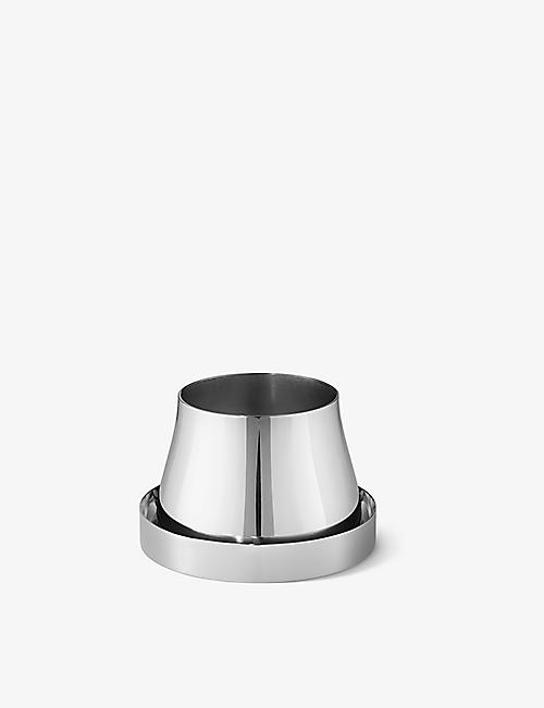 GEORG JENSEN: Terra mirror-polished stainless steel pot and saucer 9.8cm
