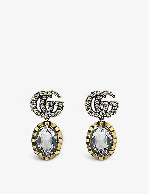 GUCCI: Marmont crystal and gold-tone brass earrings