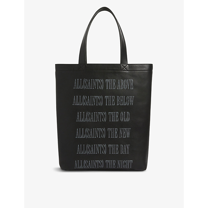 Allsaints Black Stamp Logo Leather Tote Bag 1 Size