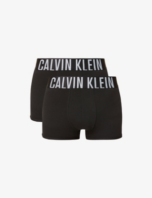 Calvin Klein Pack Of Two Brand-print Stretch-cotton Trunks In Black