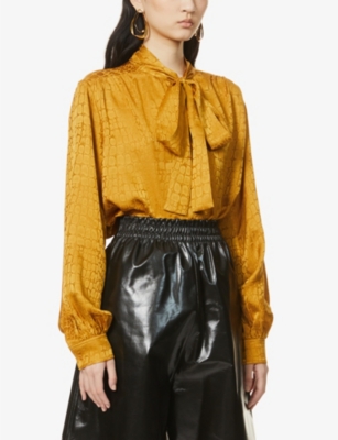 ANINE BING Delilah pussy bow silk crepe blouse Selfridges