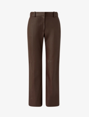 plum leather trousers