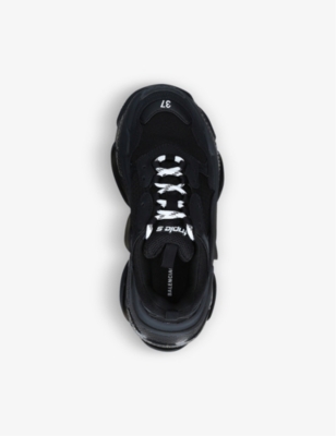 Shop Balenciaga Womens Black Triple S Leather And Mesh Mid-top Trainers