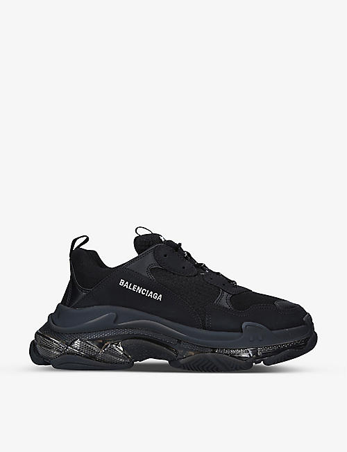 BALENCIAGA: Men's Triple S leather and mesh mid-top trainers