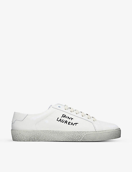 SAINT LAURENT: Court Classic distressed canvas and leather trainers